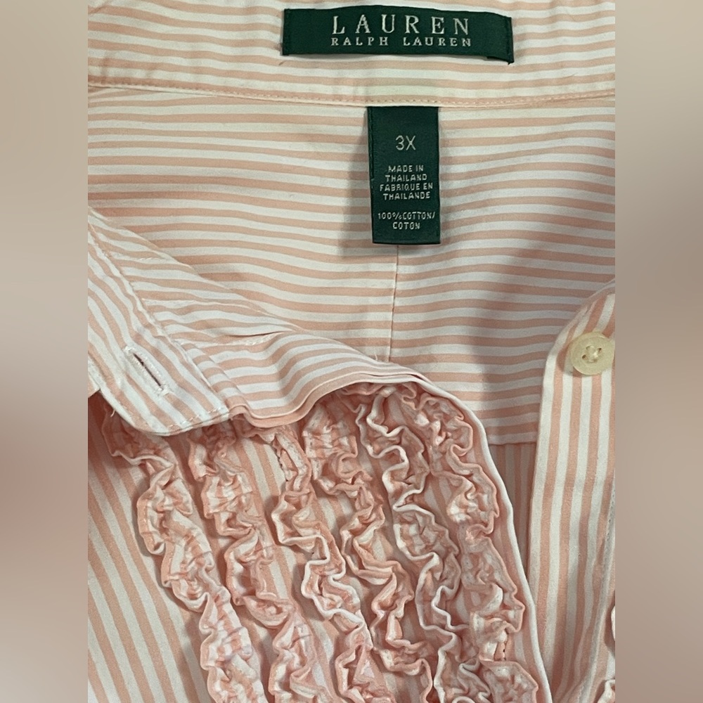 Lauren Ralph Lauren ruffle front stripe shirt 3X - Picture 13 of 13